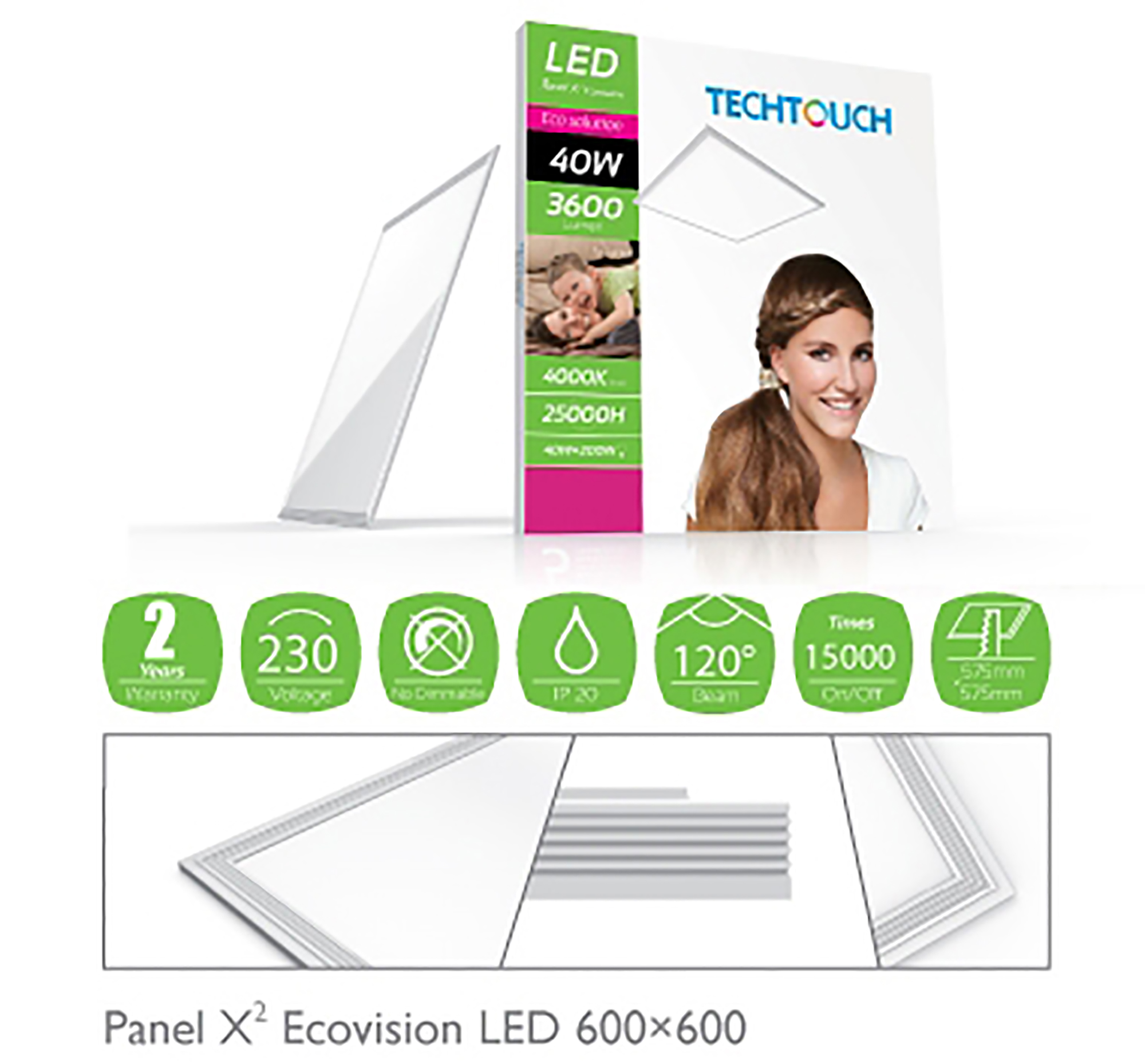 Panel X2 Ecovision Recessed Ceiling Luminaires Techtouch Square/Rectangular Recess Ceiling